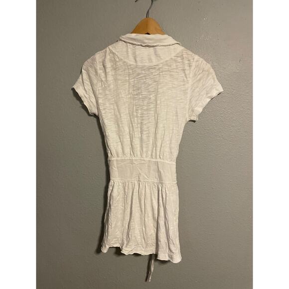 Generra Womens Top XS Cream Short Sleeve Belted Fringe Hem Relaxed Lagenlook - Picture 4 of 8